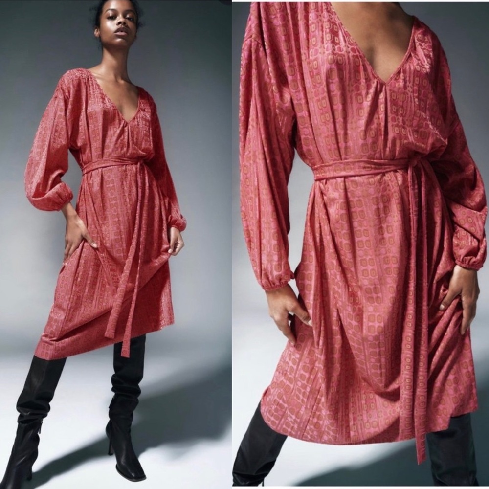 Zara Jacquard V-Neck Midi Dress M NWT - Picture 1 of 10